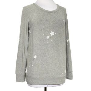 Chaser Heather Gray Lightweight Stars Sweatshirt Cozy Knit Pullover Sz M NEW